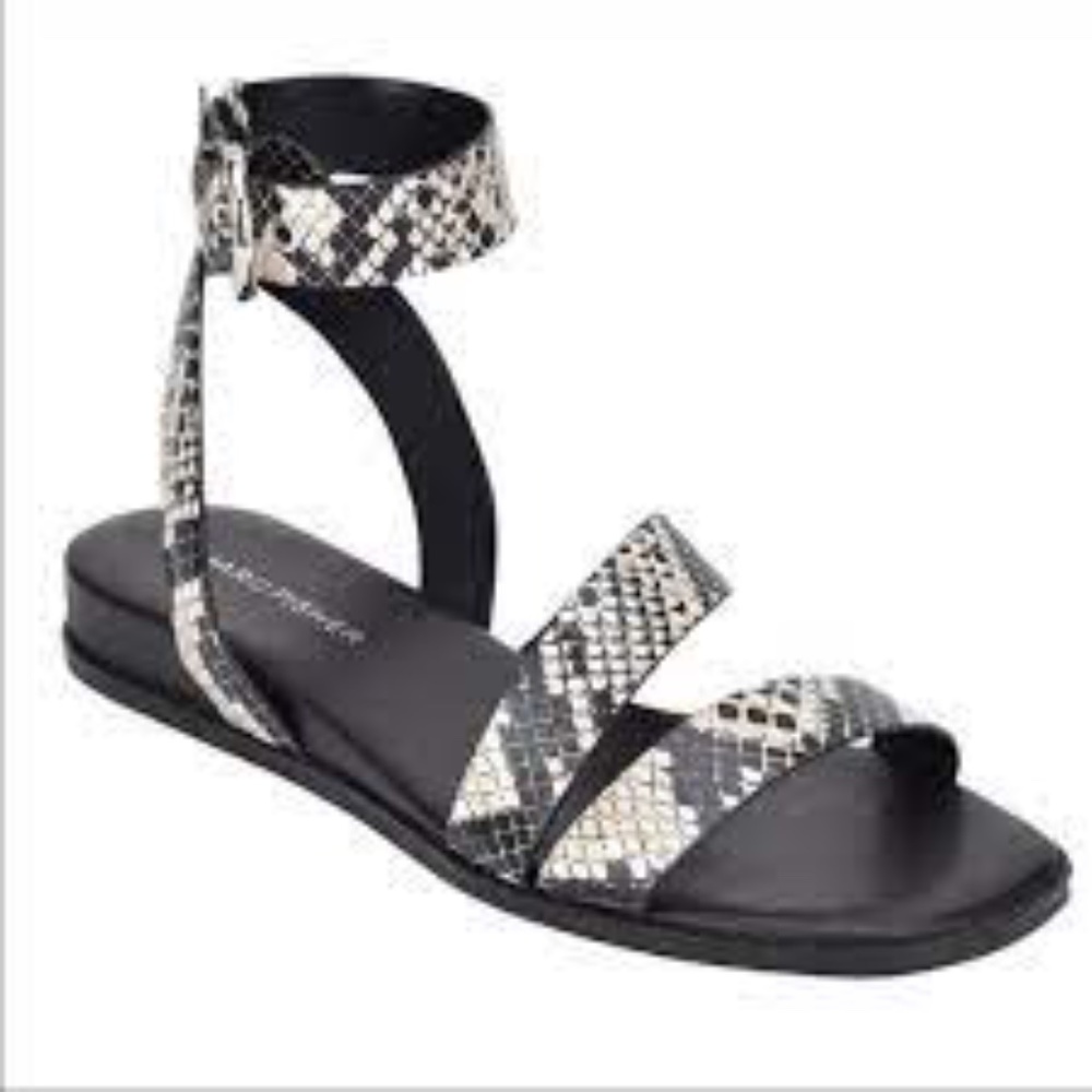 Marc Fisher Black and Snake-Print Ankle Strap Sandals NEW